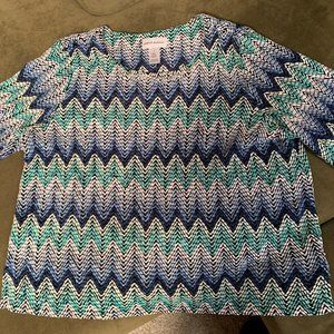 Alfred Dunner 3/4 sleeve XL top in shades of blue with sequin detail at neck